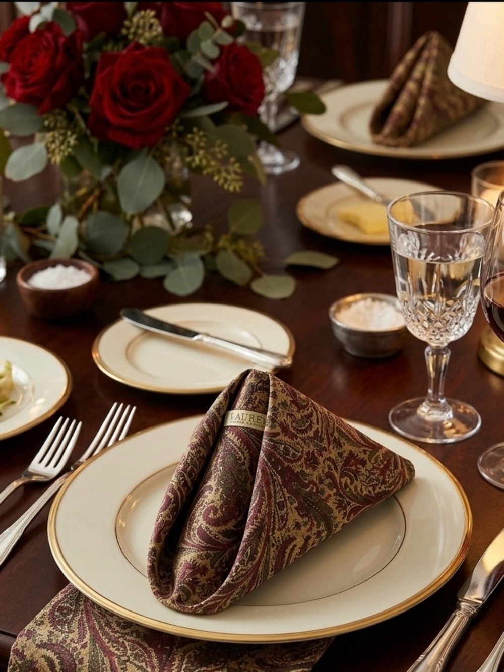 Ralph Lauren Burgundy and Gold Paisley Cloth Napkins